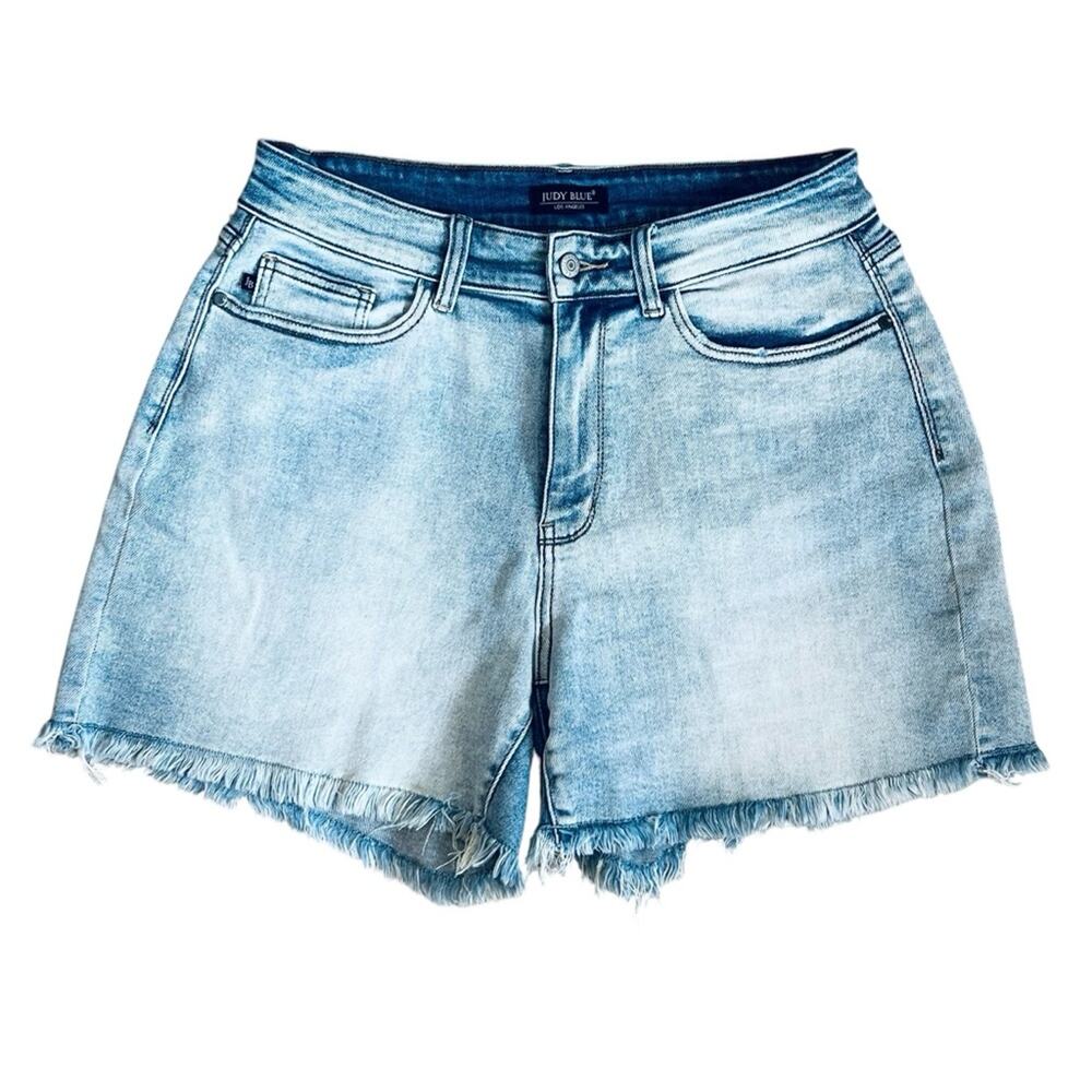 Judy Blue Women’s 1X High Rise Cutoff Denim Dad Shorts Jenny Stretch Light Wash - Picture 4 of 14